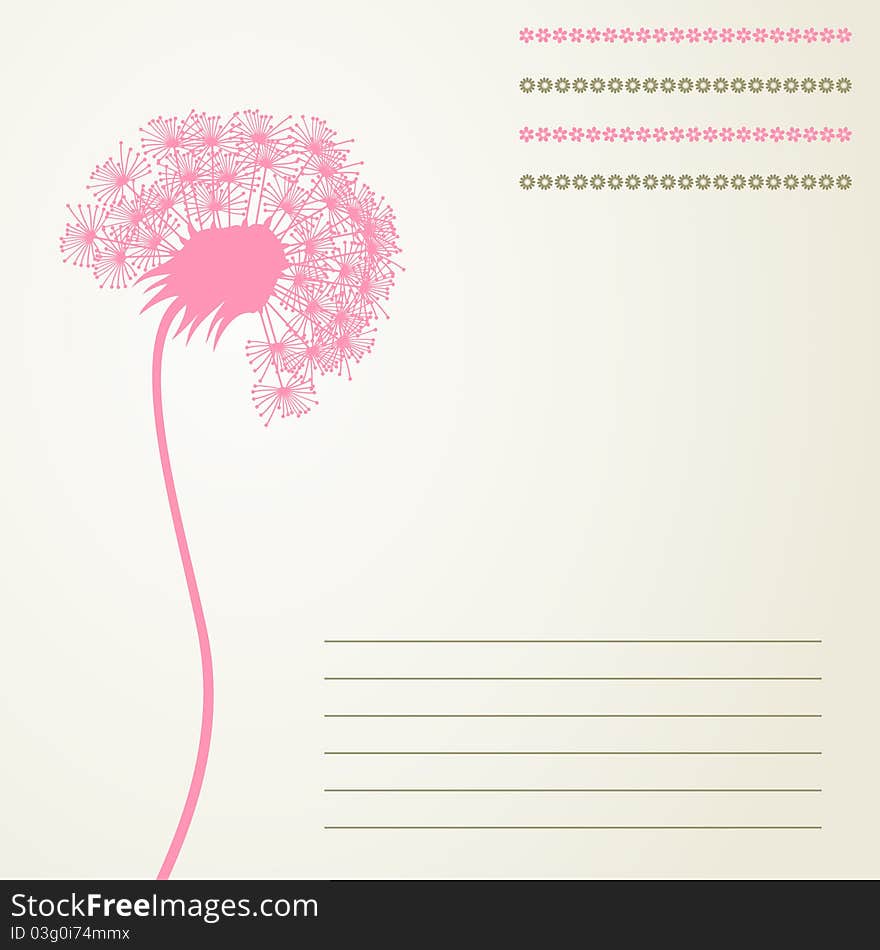 Pink dandelion on a grey background. A illustration. Pink dandelion on a grey background. A illustration