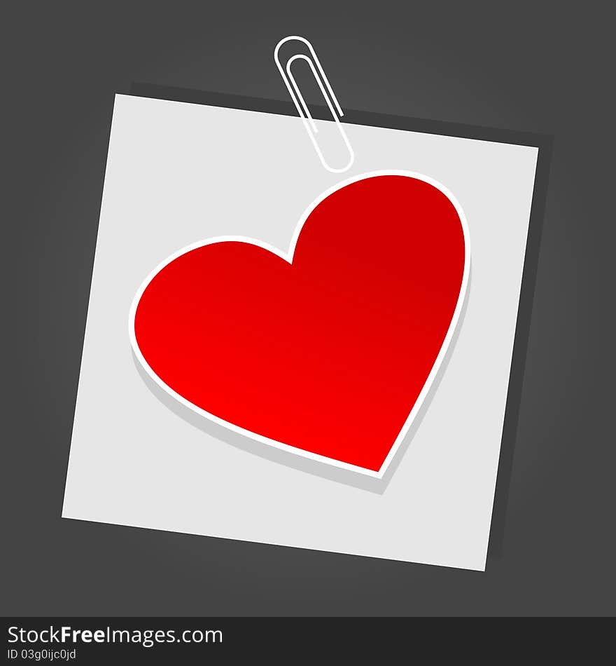 Red heart on a sheet of paper. A illustration. Red heart on a sheet of paper. A illustration