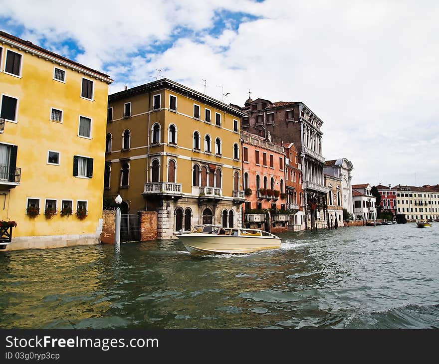 Taxi boat service at Venice Grand Canal Italy