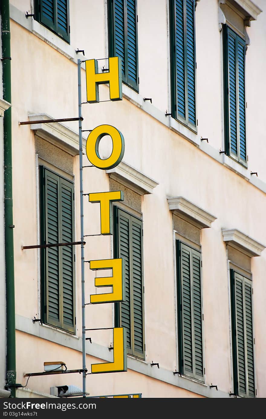 Architecture detail, hotel sign in Trieste, Italy. Architecture detail, hotel sign in Trieste, Italy