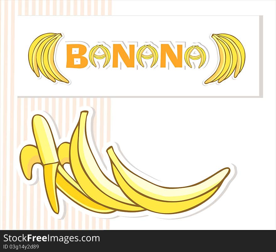 Bananas on the card with the letters created a banana. Bananas on the card with the letters created a banana