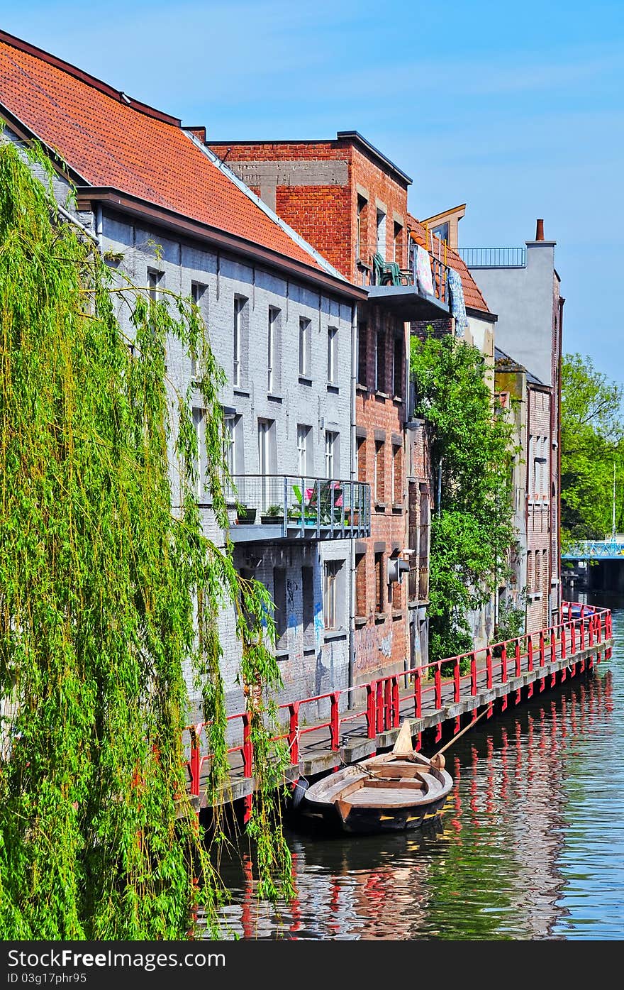 A typical Dutch street in the Delph. Netherlands