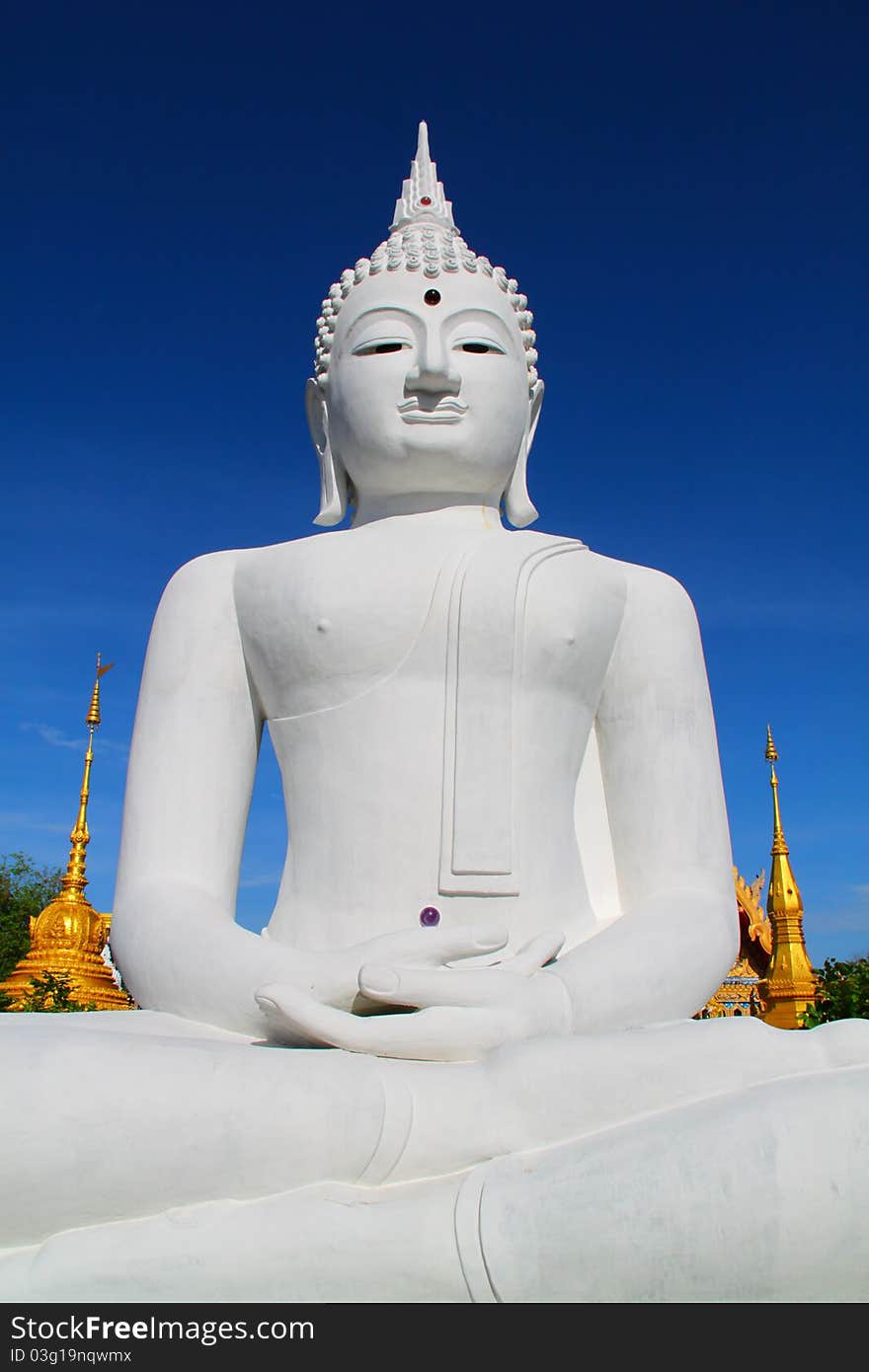 The Big White Buddha in thailand temple