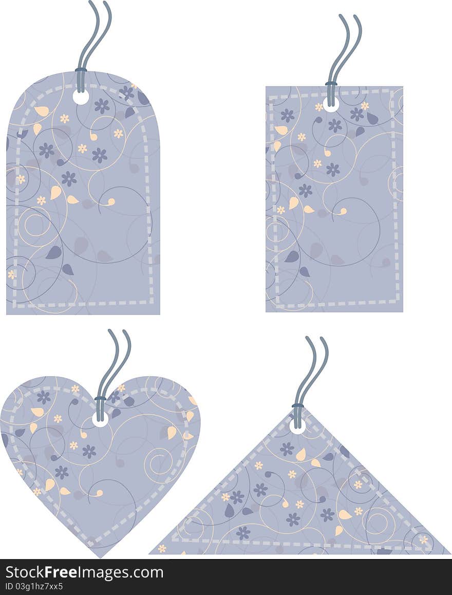 Four tags with floral patterns