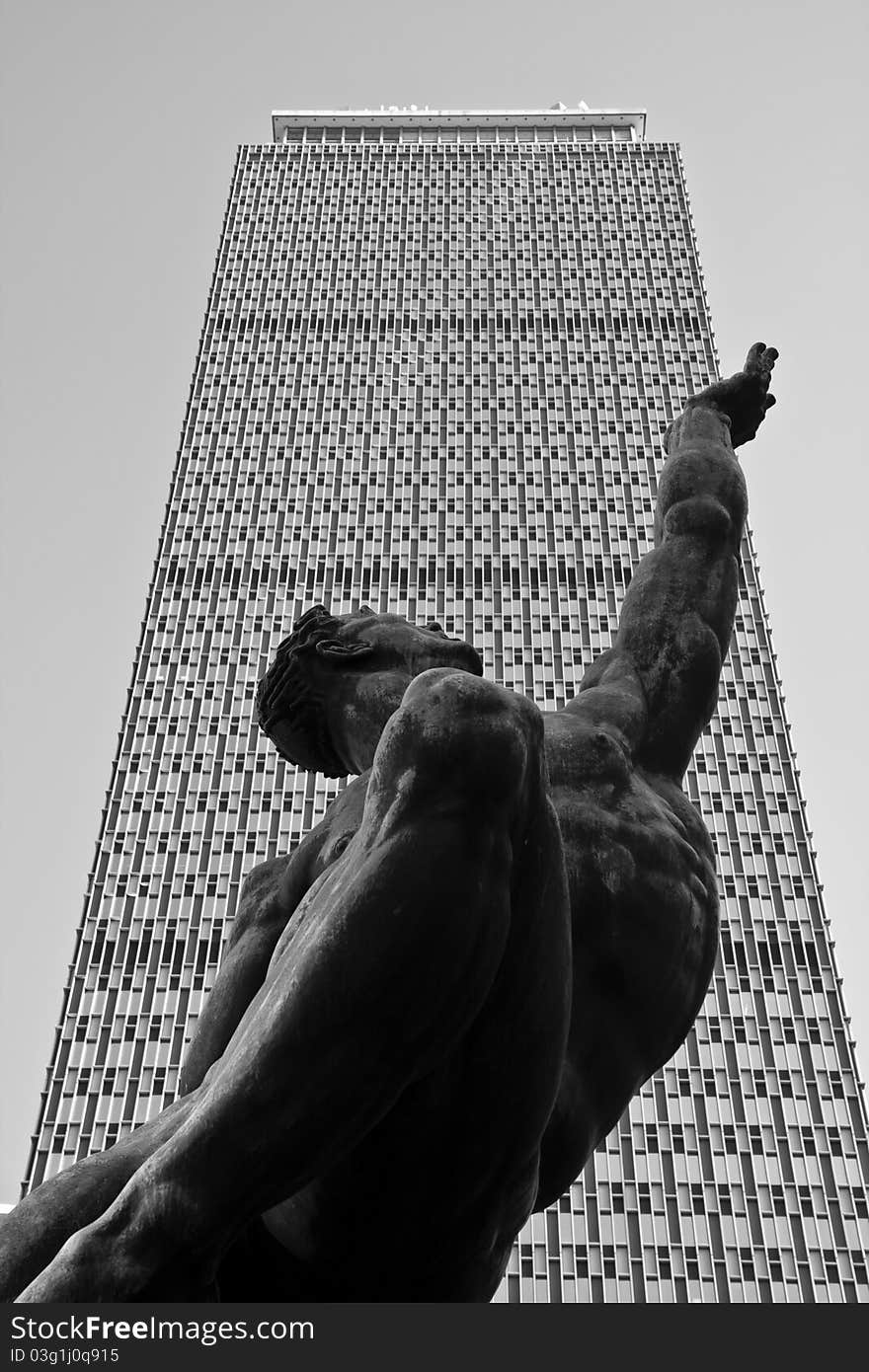 Boston's Prudential building and the statue in fornt. Boston's Prudential building and the statue in fornt