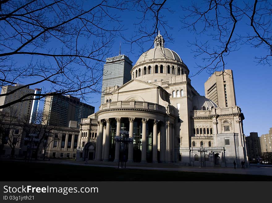 Boston's Christian Science church and Prudential building and the architecture around. Boston's Christian Science church and Prudential building and the architecture around