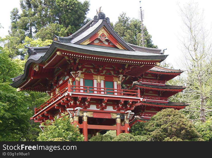 Decorative Japanese Pagoda in a public garden.