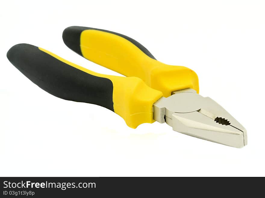 Black and Yellow Flat Nose Pliers Isolated on white