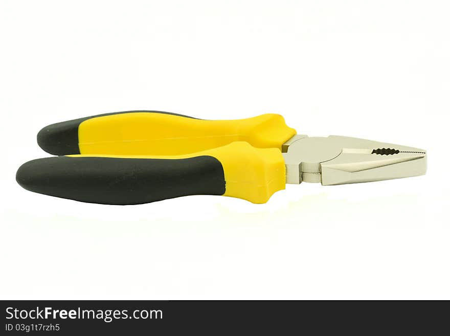 Black and Yellow Flat Nose Pliers Isolated on white