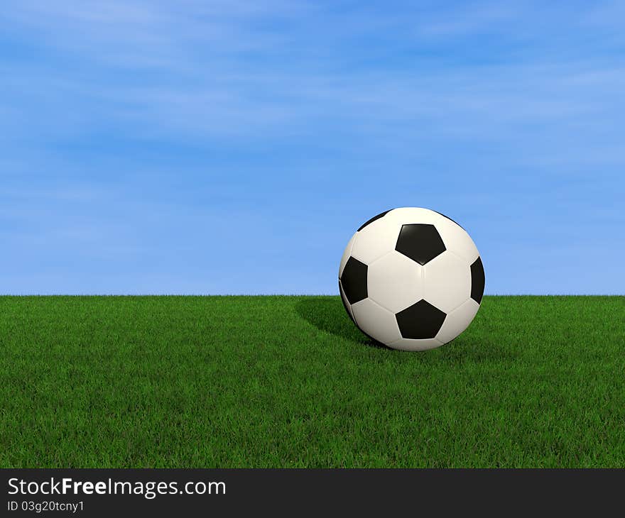 3d illustration of soccer ball on green grass background