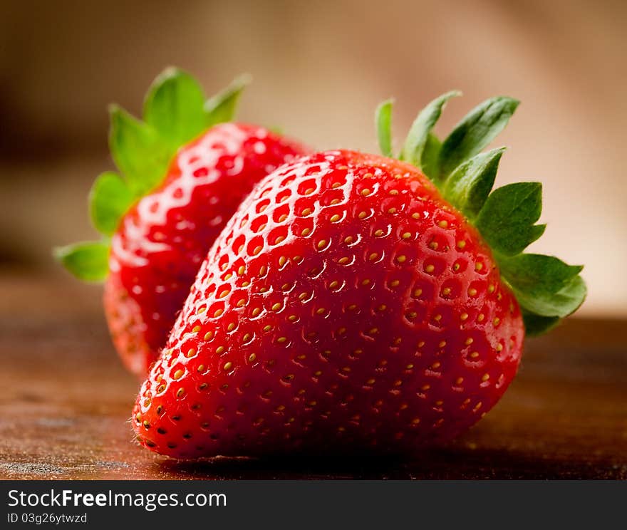 Strawberries on wooden table