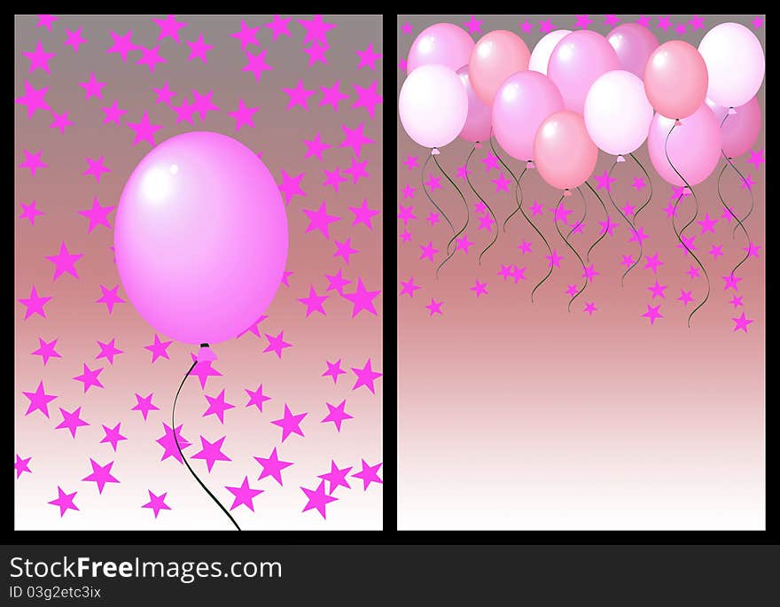 Happy birthday greeting card with balloon and star. includes the front and back of the card. black background for easy clipping. left is the front, with space to add your content. Happy birthday greeting card with balloon and star. includes the front and back of the card. black background for easy clipping. left is the front, with space to add your content