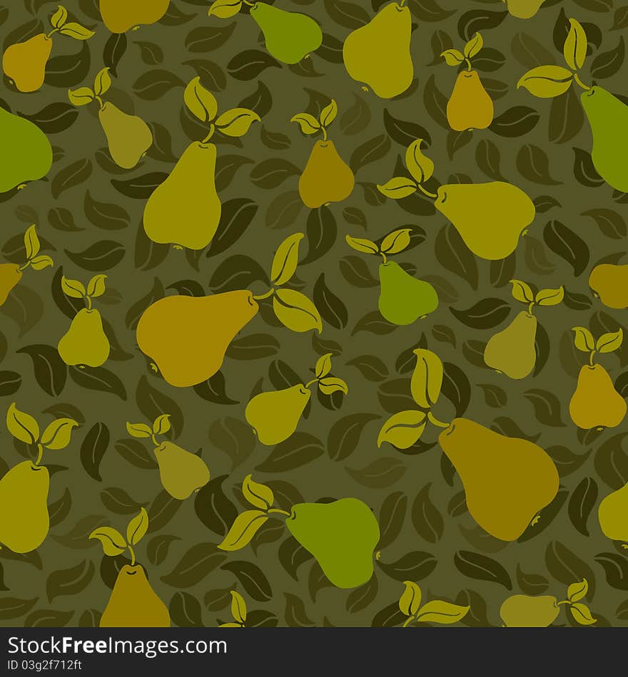 Pear fruit leaf seamless  pattern background. Pear fruit leaf seamless  pattern background