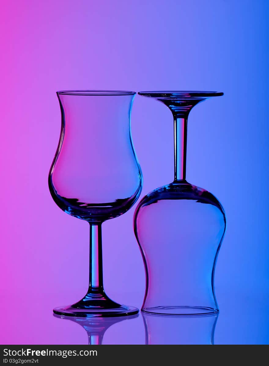 Wine Glass Colred Background Purple Blue