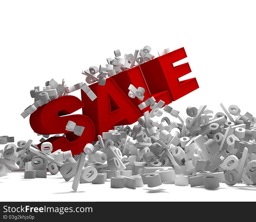 Sale symbol red and symbol pecent . 3D.