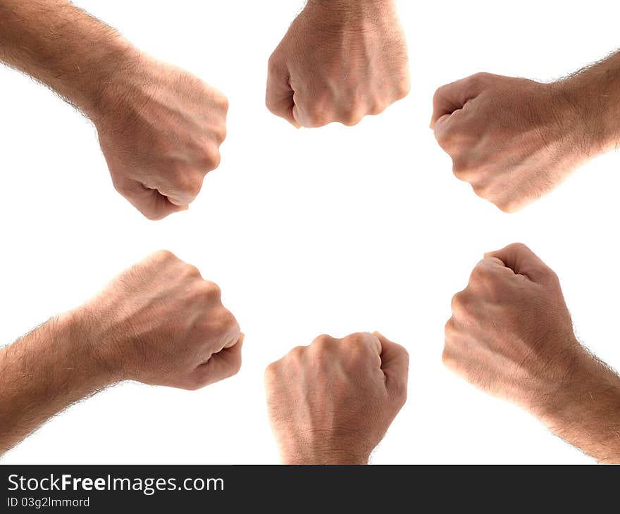 A hand in the shape of a fistbisolated against a white background. A hand in the shape of a fistbisolated against a white background