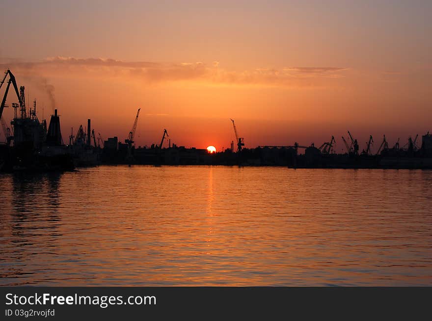 Sunset in the port Black sea