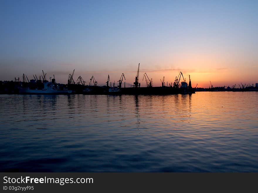 Port on Odessa. Sunset in the port. Port on Odessa. Sunset in the port.