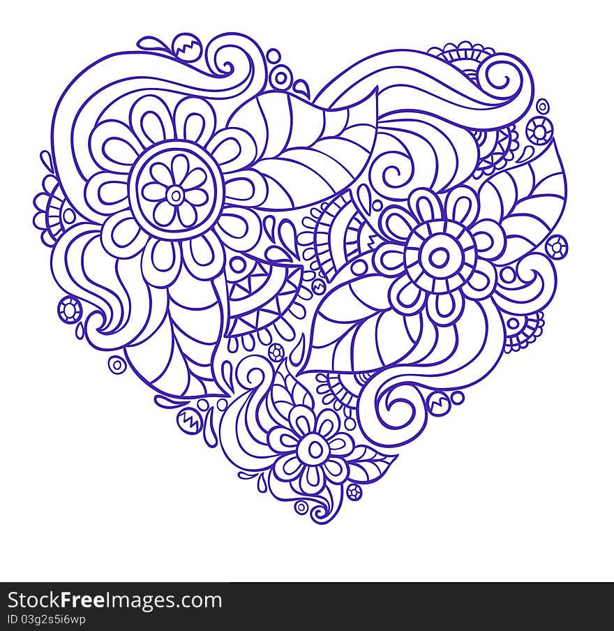 Floral heart dudles isolated object