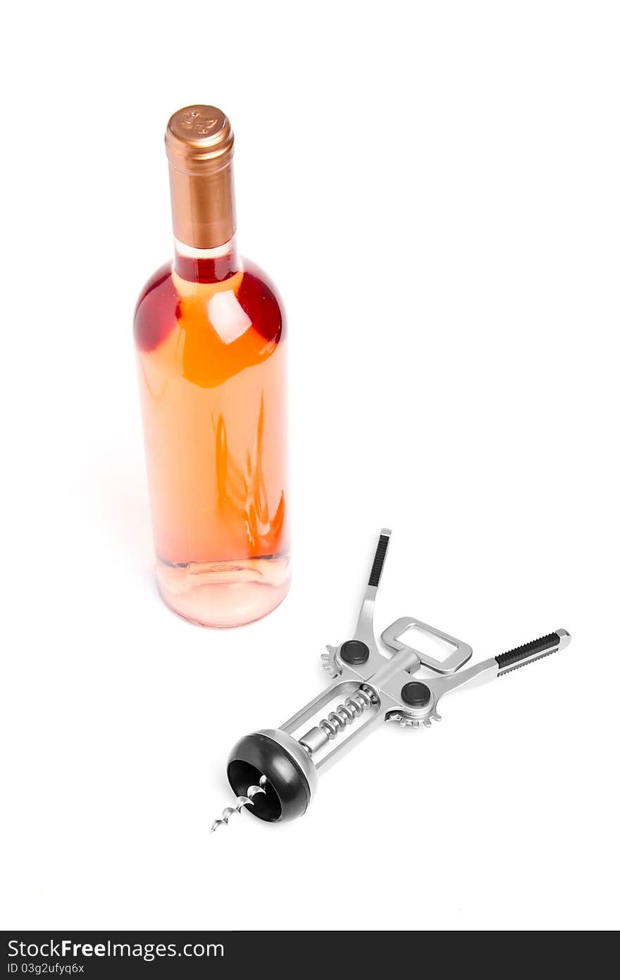 Wine bottle with corkscrew aside