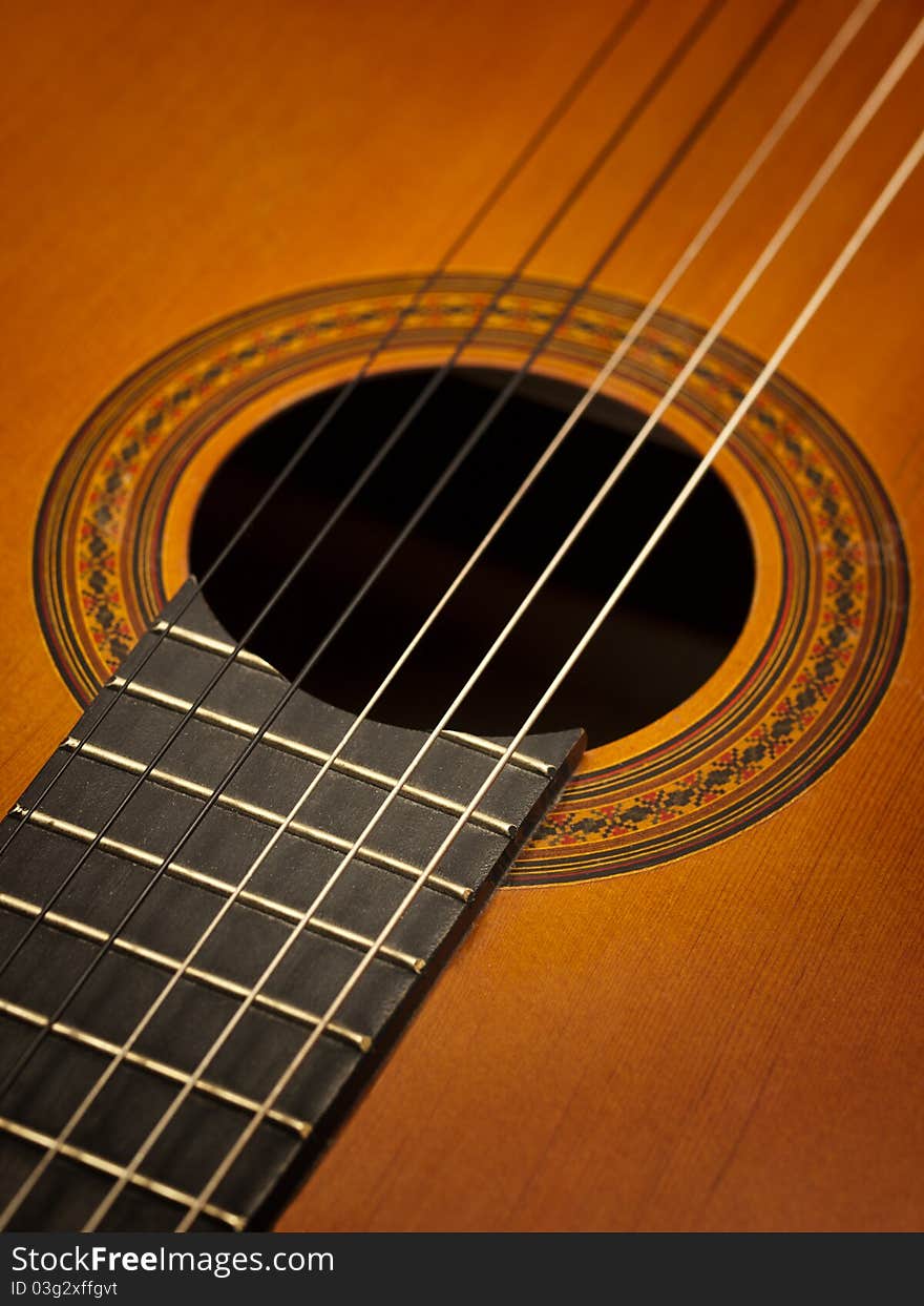 Closeup view of a Spanish Guitar. Closeup view of a Spanish Guitar