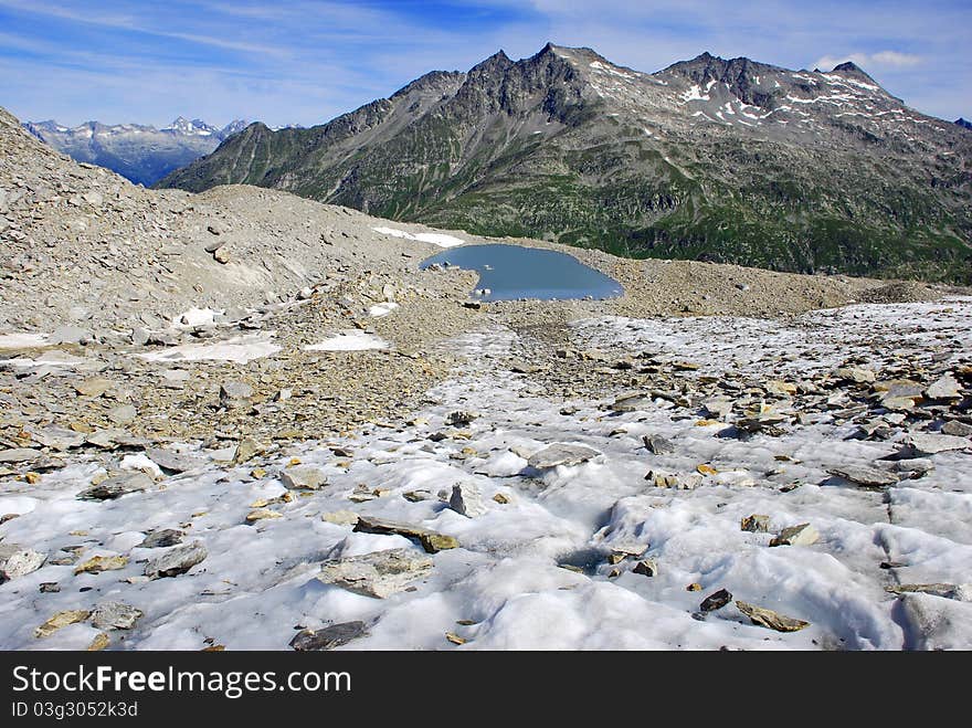 Hard mountain hike in swiss