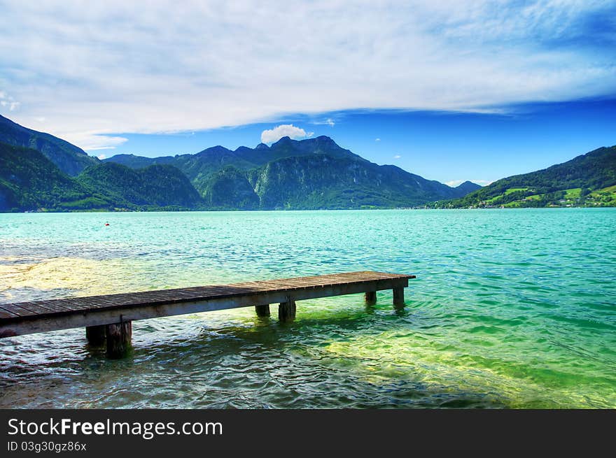 Relax. Pier on the lake in the Salzkammergut. Austria