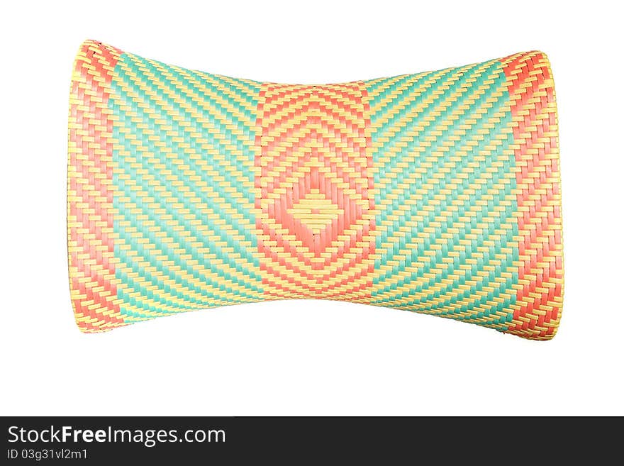 Wicker woven pillow isolated on white , thai Wicker woven pillow