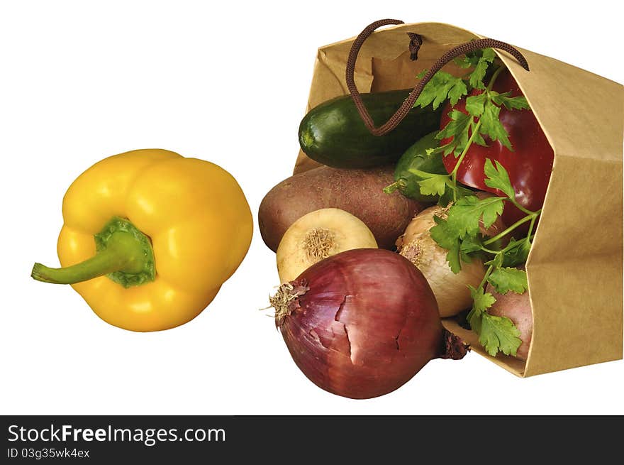 Vegetables on the white isolated background