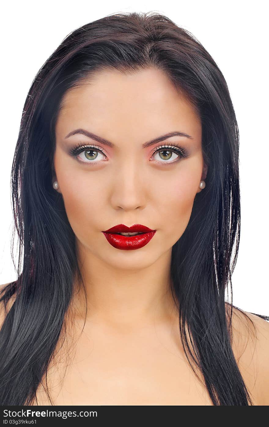 Portrait of beautiful brunette girl with beautiful red lips. Portrait of beautiful brunette girl with beautiful red lips