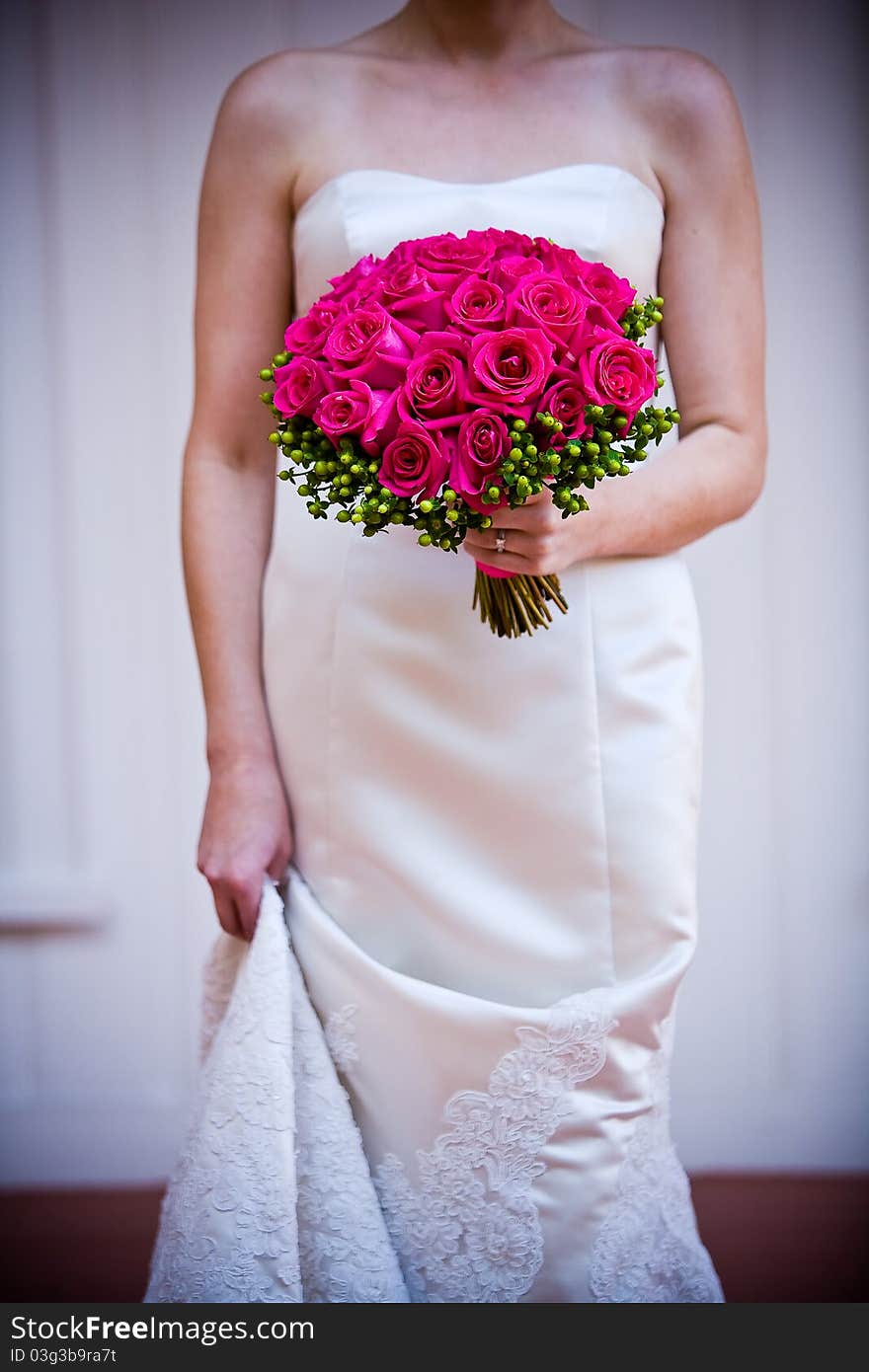 A closeup of a bright wedding bouquet