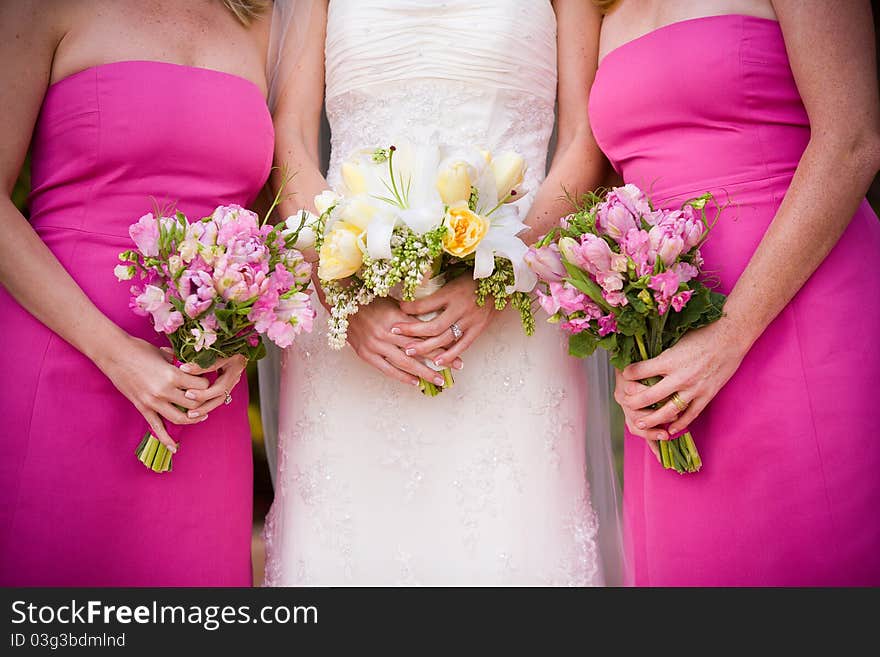 A closeup of a bright wedding bouquet