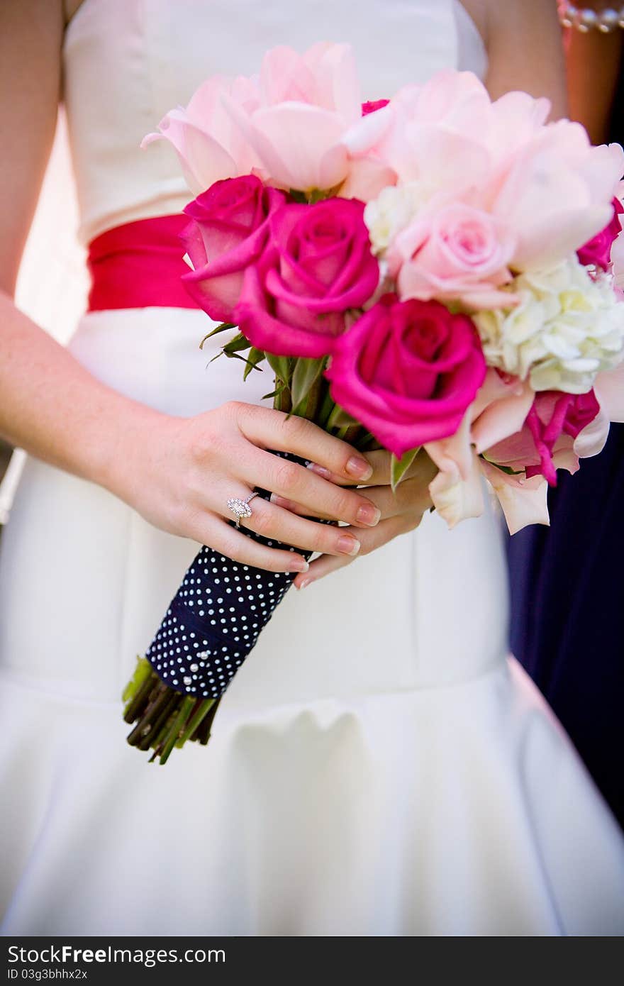 A closeup of a bright wedding bouquet