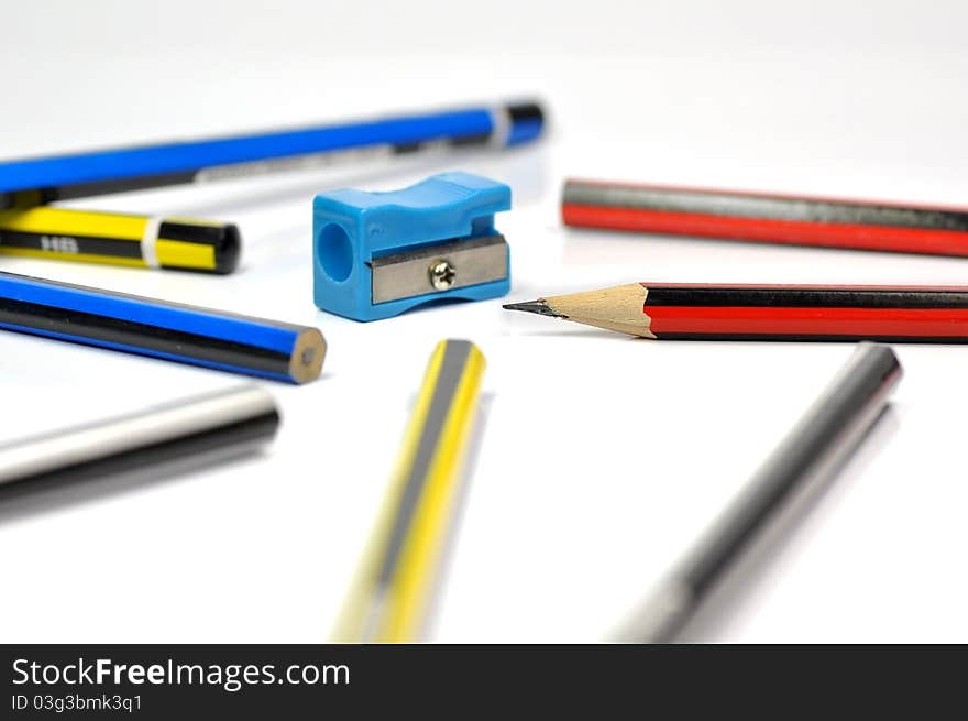 Pencil and sharpener isolate on white