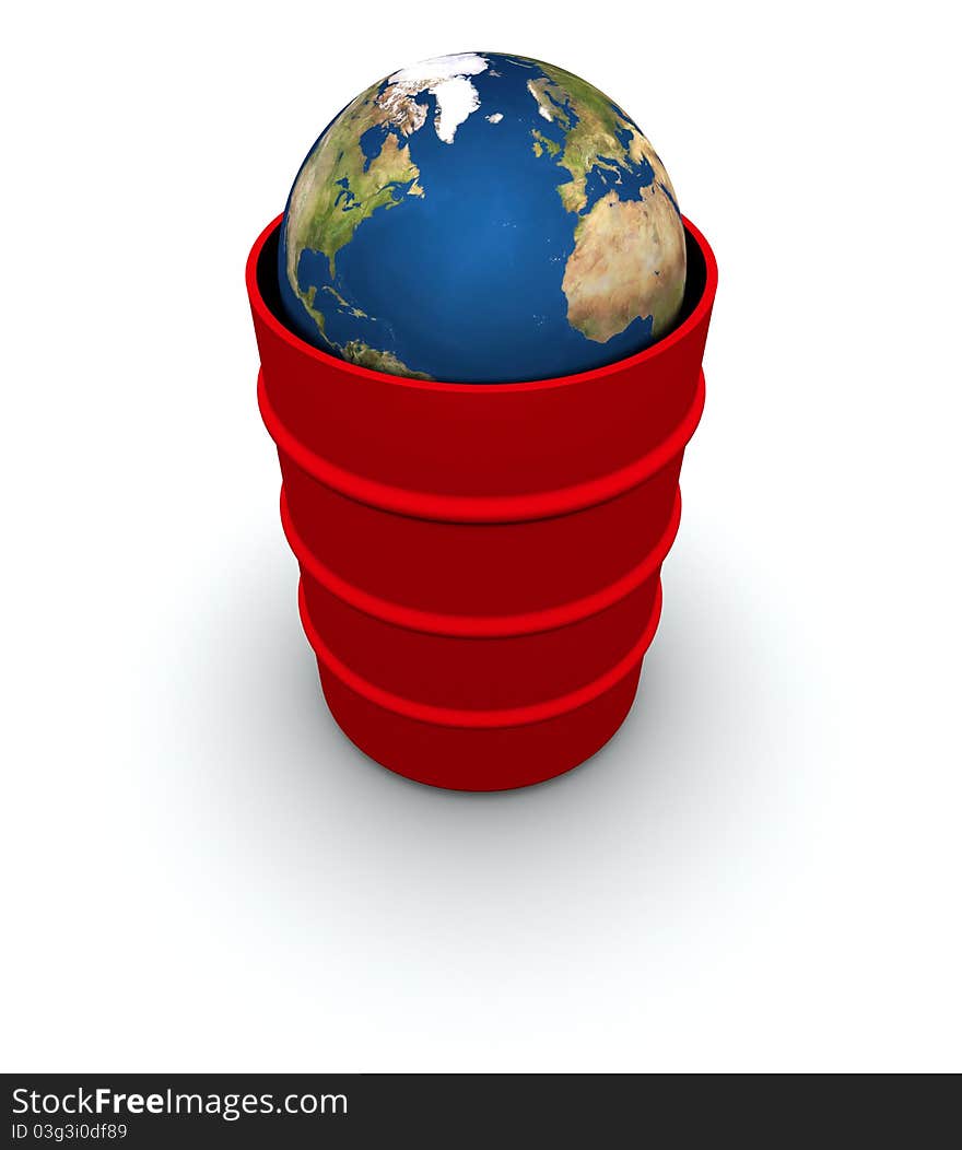 High resolution raytraced 3D render of Earth inside a 55 gallon drum. Created using public domain maps from the USGS. High resolution raytraced 3D render of Earth inside a 55 gallon drum. Created using public domain maps from the USGS.