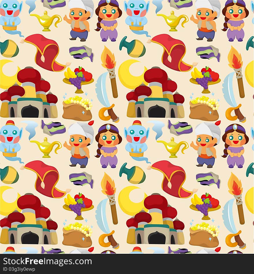 Cartoon Lamp of Aladdin seamless pattern