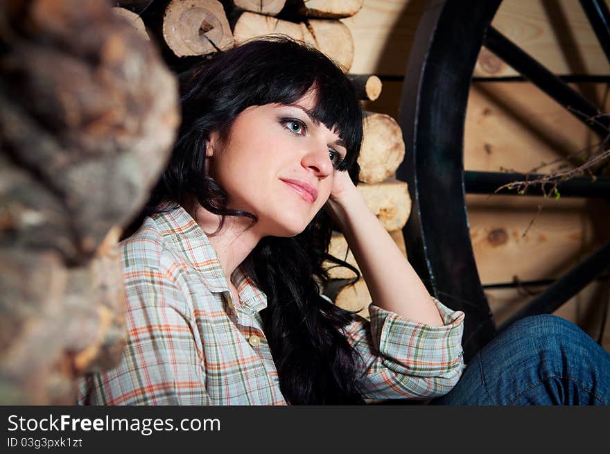 Portrait of one beautiful woman wearing in country style. Portrait of one beautiful woman wearing in country style