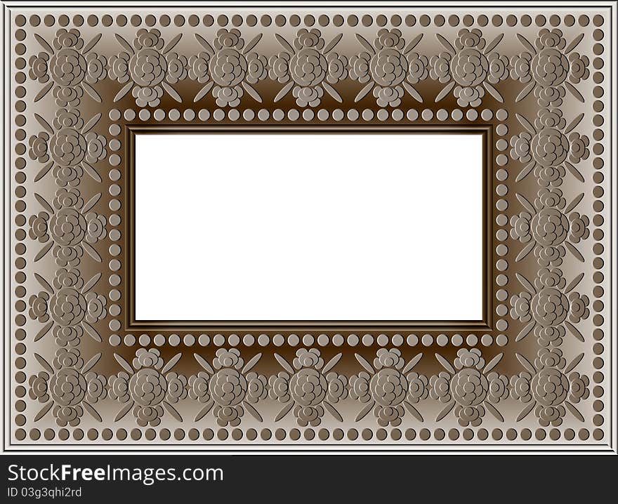 Silver and brown photo frame with floral ornaments