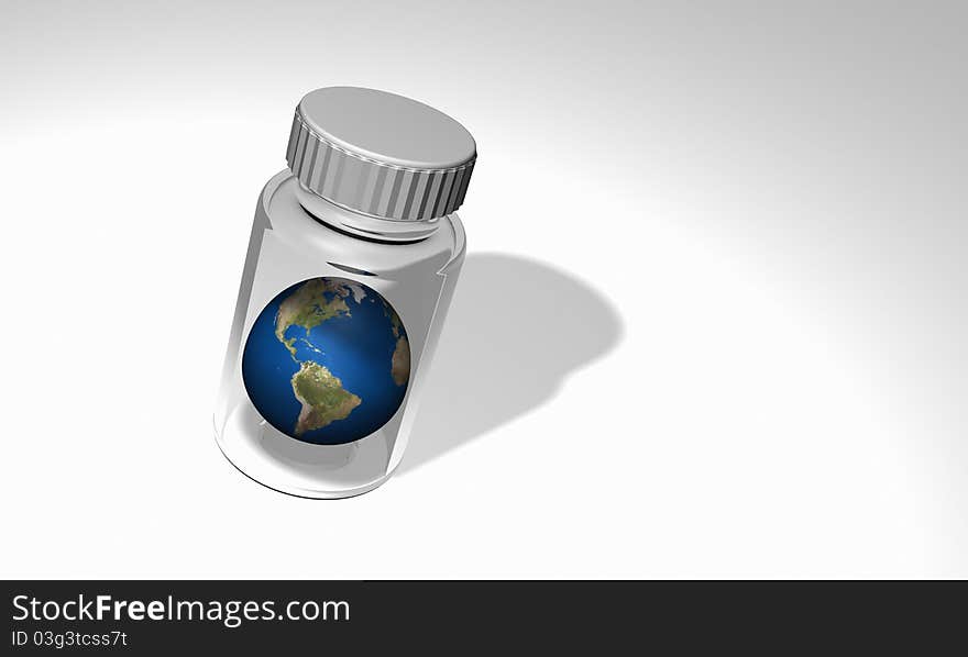 High resolution 3D render of Earth in a bottle. Space for text on right. High resolution 3D render of Earth in a bottle. Space for text on right.