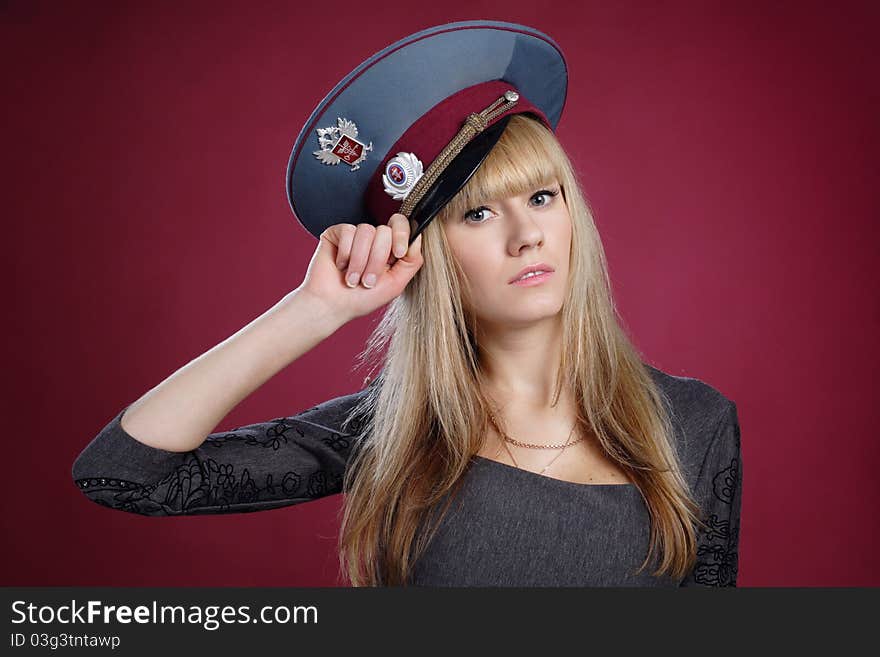 Attractive Sexy Blond Woman In Service Cap