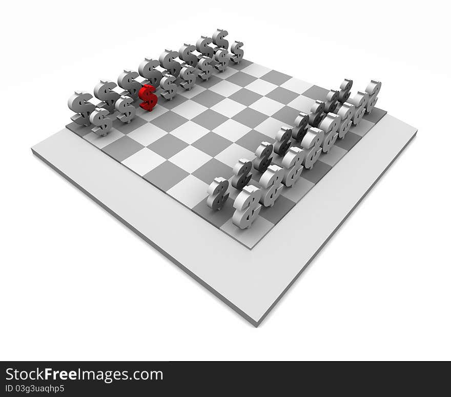 Chess Board with One Red Dollar Symbol