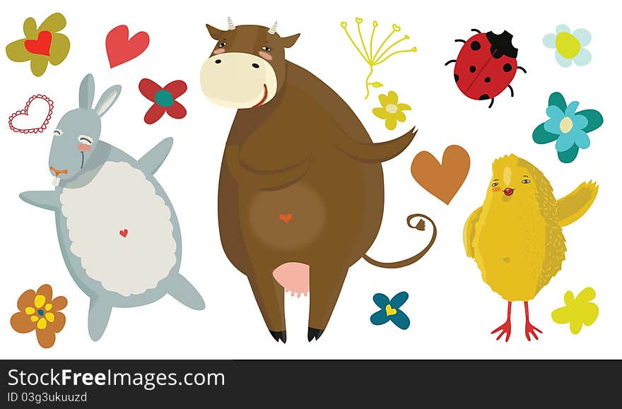 The animals living on a farm, and also decorative elements, such as flowers, hearts and Ladybird. The animals living on a farm, and also decorative elements, such as flowers, hearts and Ladybird.