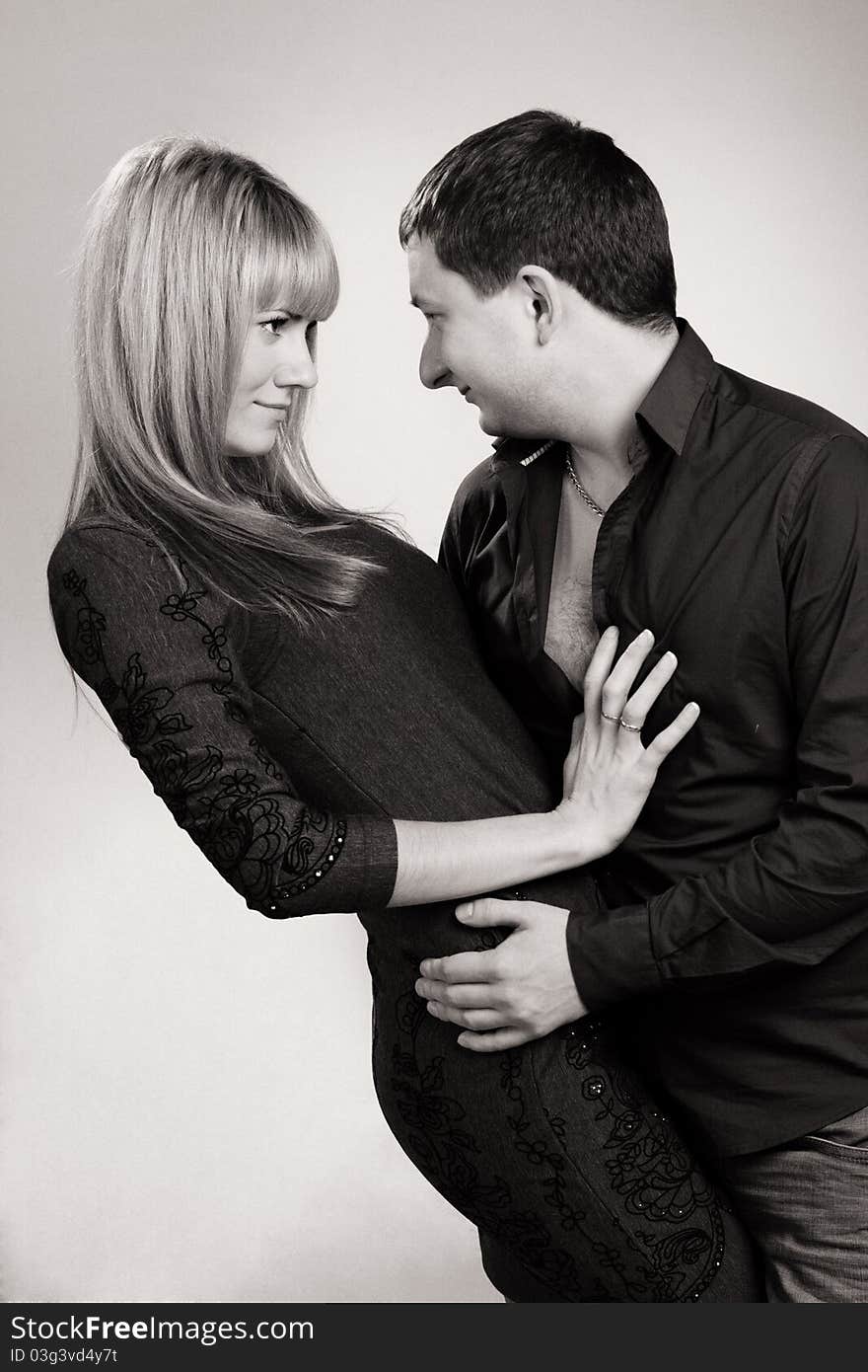 Cheerful Family Couple Smiling Black And White