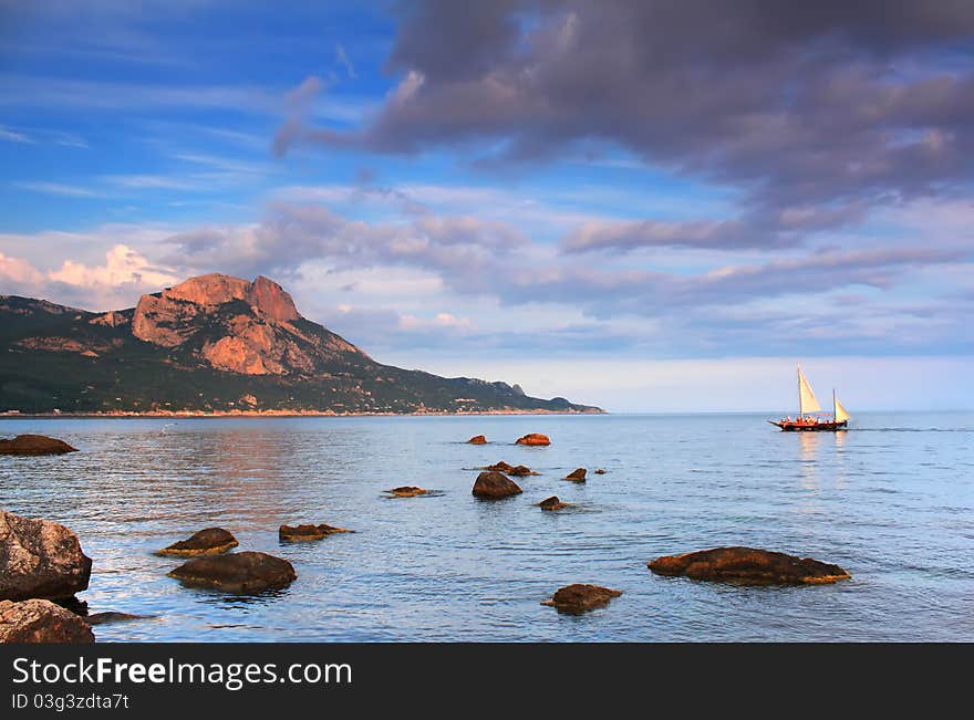 Colorful sunrise on the sea bay