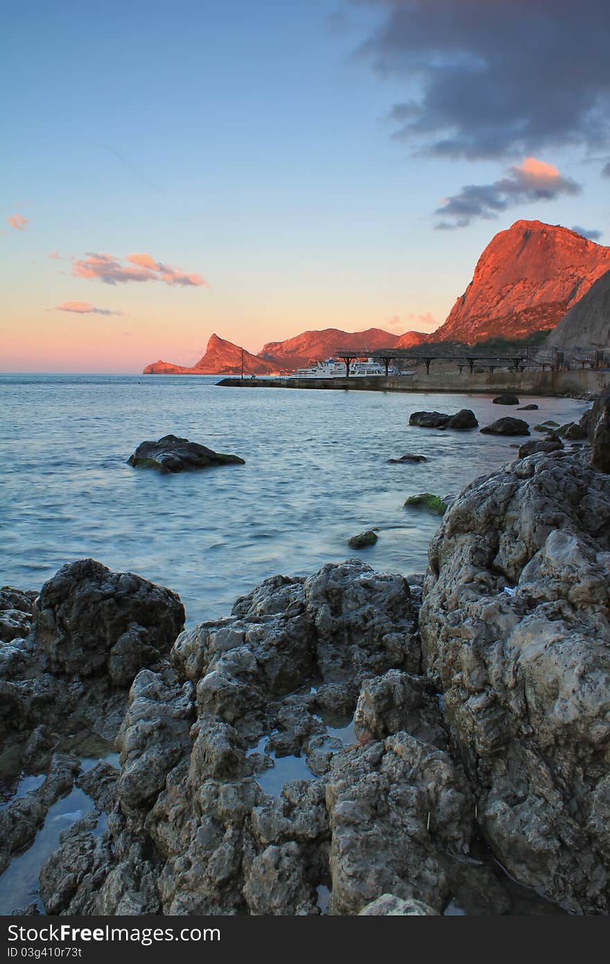 Colorful sunrise on the sea bay