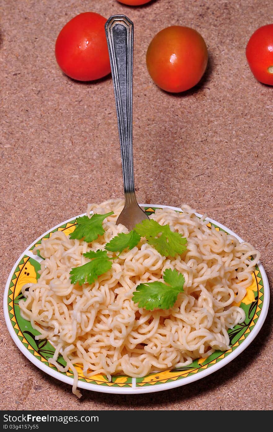 Fresh boiled noodles in the plate. Fresh boiled noodles in the plate