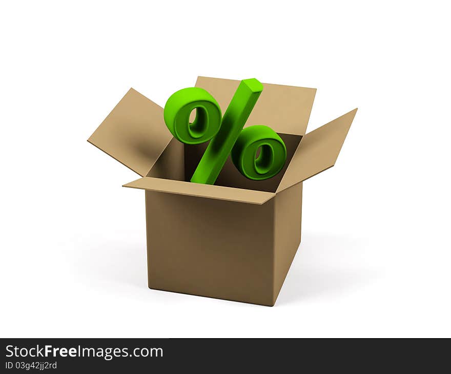 Cardboard box with percent sign on a white background. Cardboard box with percent sign on a white background.