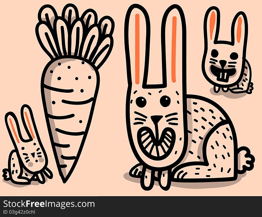 Rabbits And Big Carrot