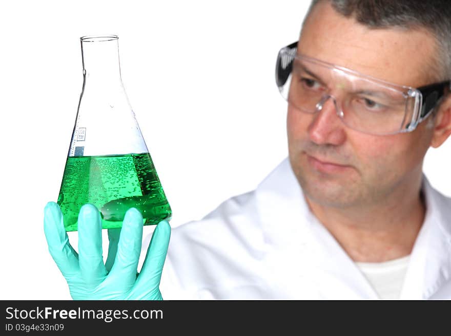 Chemistry Scientist conducting experiments on white background