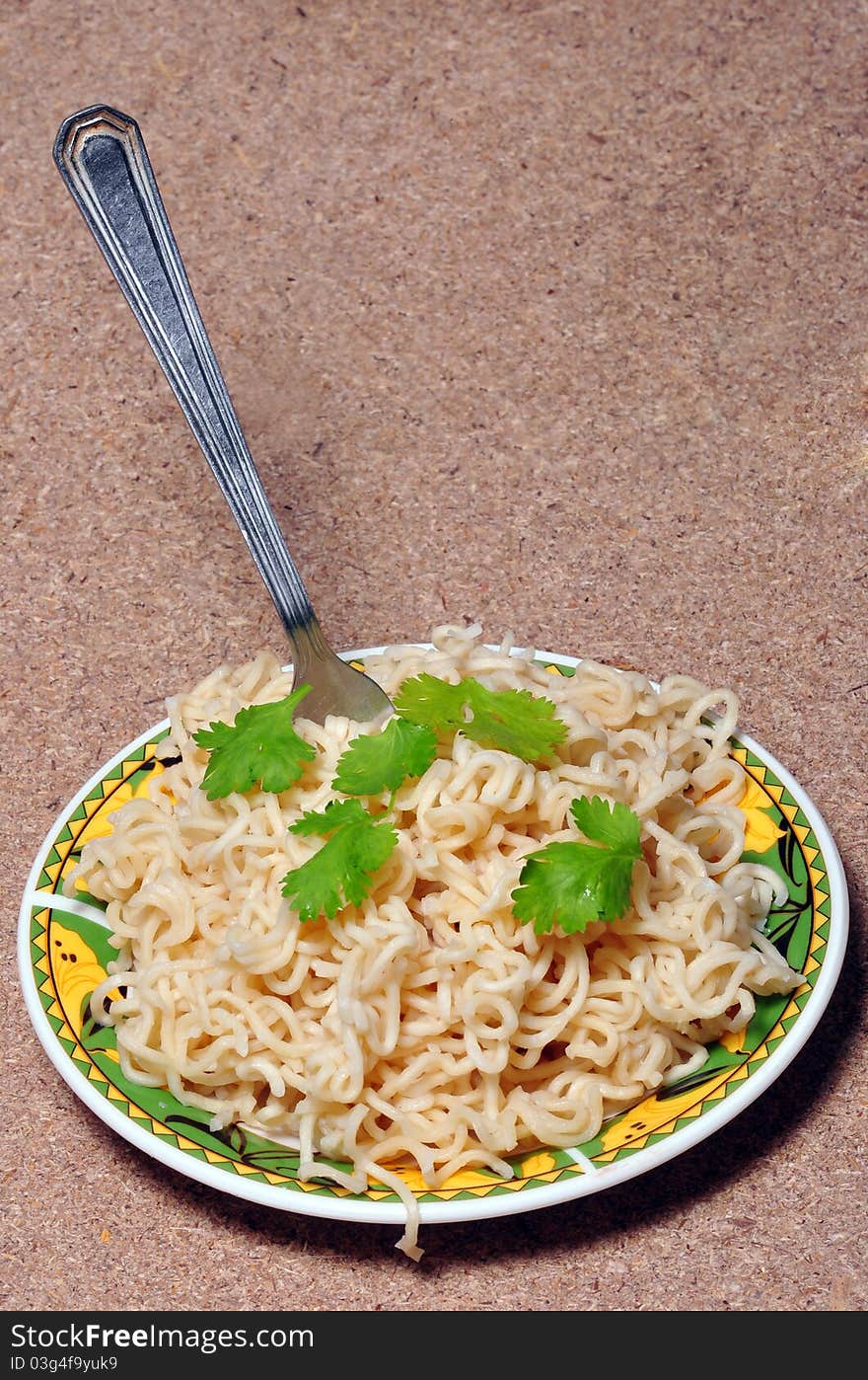 Fresh cooked Chinese noodles in plate